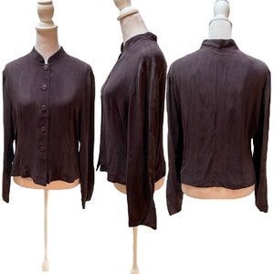 Ellen Figg Purple Long Sleeve Button Up Silky Blouse Size 10
